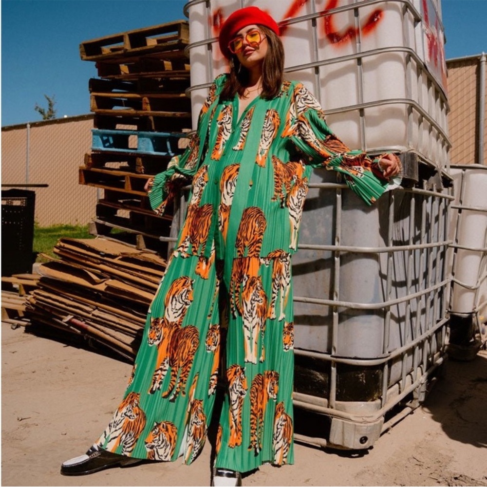Dressed in LALA Green Tiger Print Jumpsuit